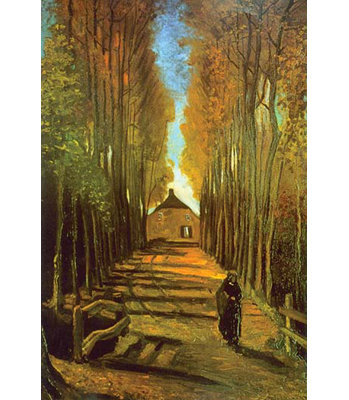 " Autumn Tree Lined Lane Leading To A Farm House " by Vincent Van Gogh