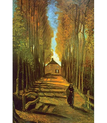 " Autumn Tree Lined Lane Leading to a Farm House " by Vincent Van Gogh Print