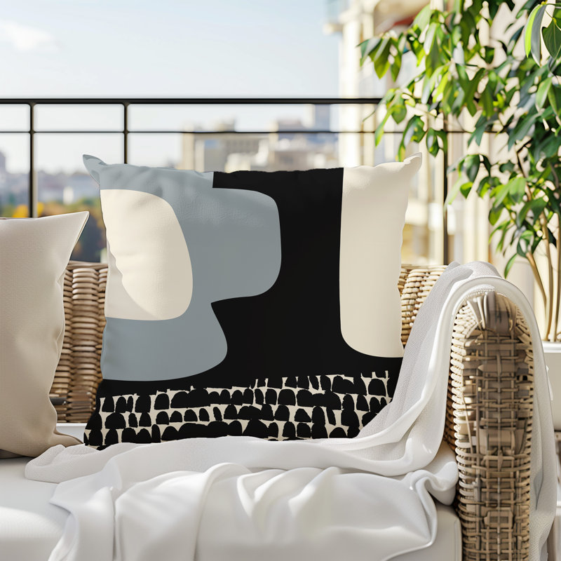 Coussin carré intérieur / extérieur pia, H 17 po x l 17 po, Gris / noir / blanc cassé