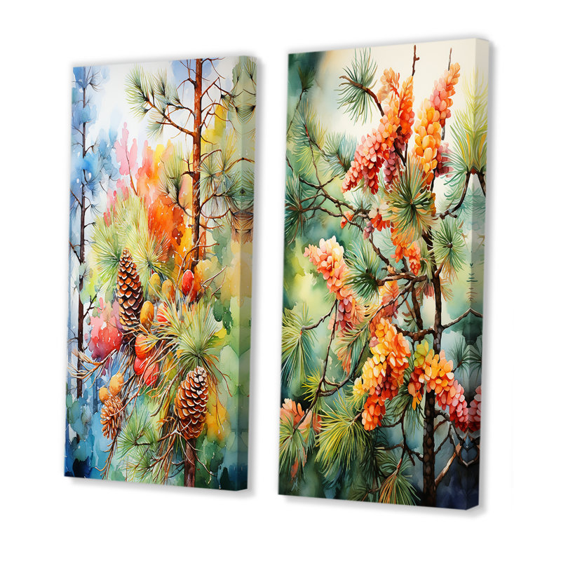 «Pine Tree Autumn Symphony», 2 pièces, Toile tendue, H 32 po x l 32 po