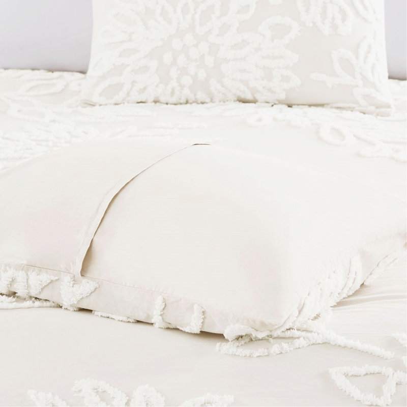 Ensemble de housse de couette en chenille de coton capitonné 3 pièces Cal King, pour ferme et décor, Blanc cassé