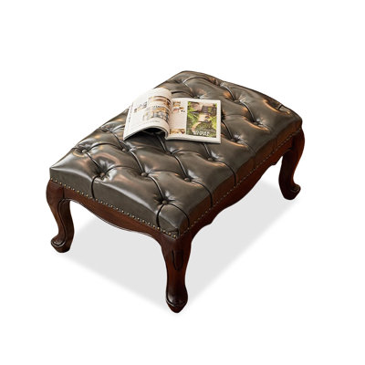Retro Style Wood Upholstered Bedroom and Entryway Leather Bench