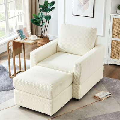 Chaise longue beige pour le salon. Canapé modulaire confortable et confortable avec revêtement en velours côtelé et dossier amovible