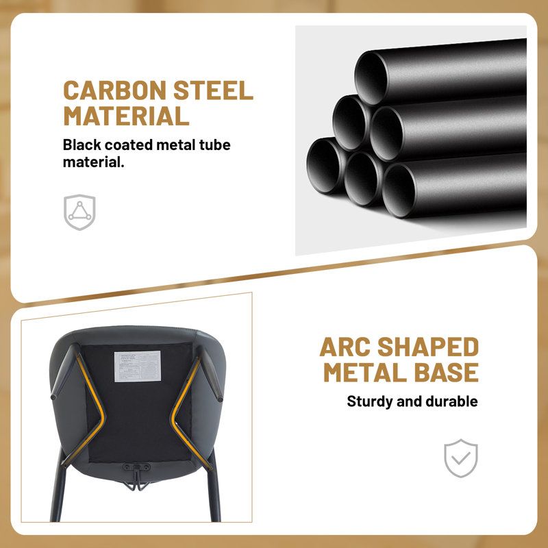Ensemble de 2 chaises de salle à manger en polyuréthane, chaises d'appoint modernes avec coutures à oreilles, chaises de cuisine rembourrées pour petits espaces, dossier incurvé confortable avec pieds en métal noir robuste (gris)