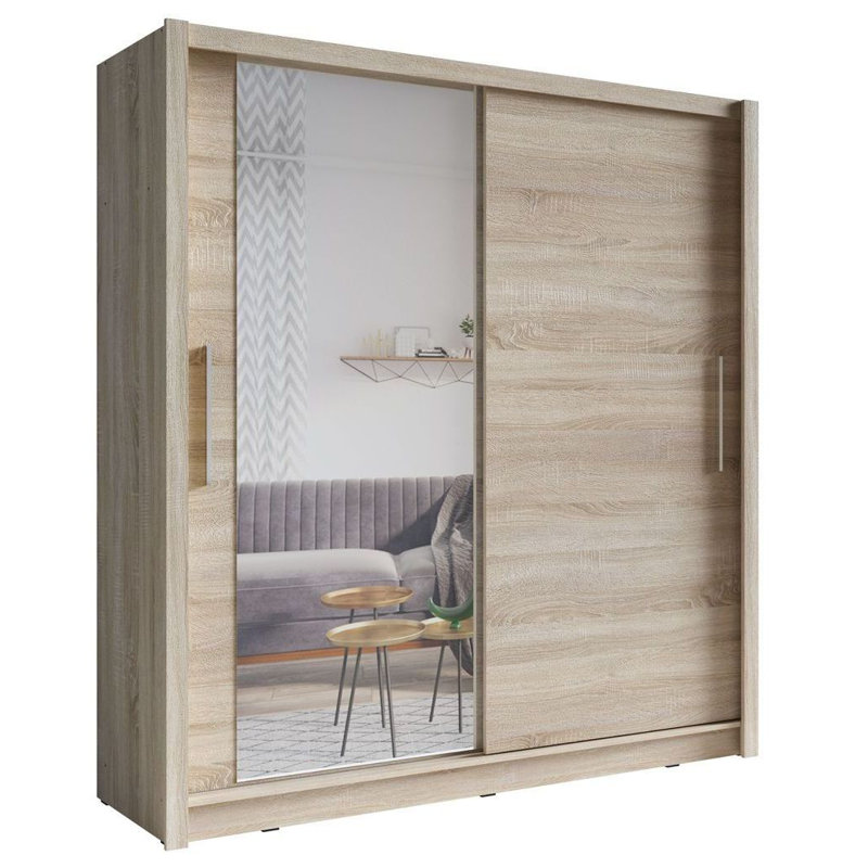 Anzlee 2 Door Laminate Wardrobe, 215cm H x 248cm W x 62cm D, Oak