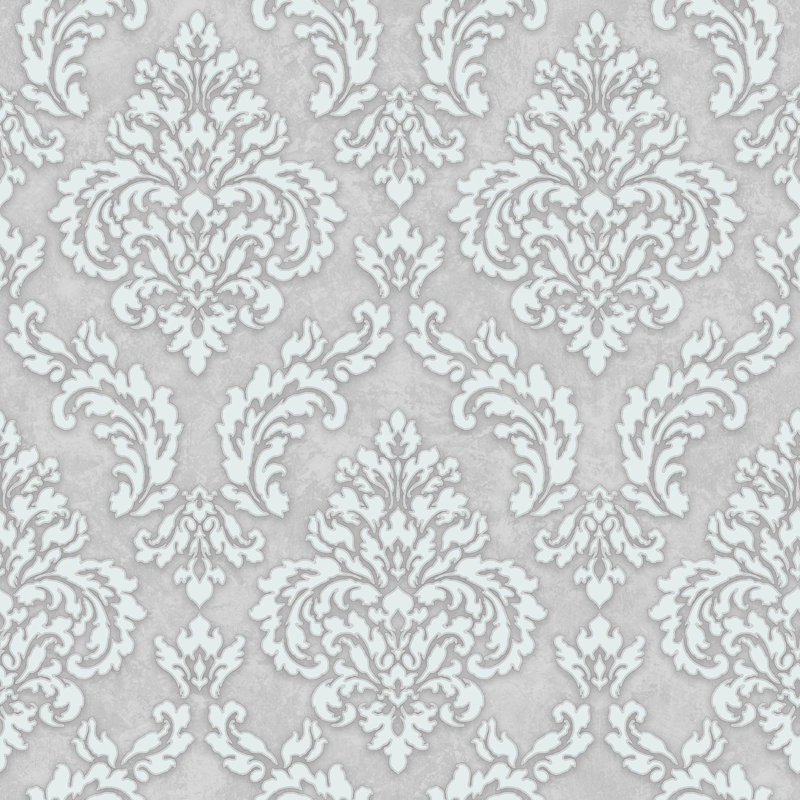 Aghalee Nights Damask 10m x 53cm Wallpaper Roll, Silver / White