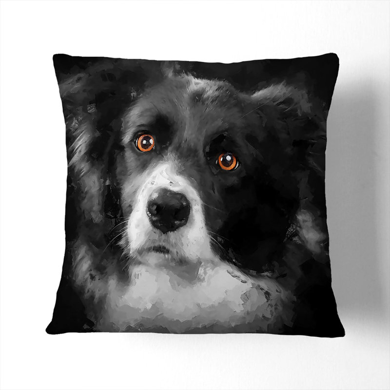 Brown Eyed Border Collie Dog In Abstract Square Throw Cushion, 55cm H x 55cm W x 20cm D