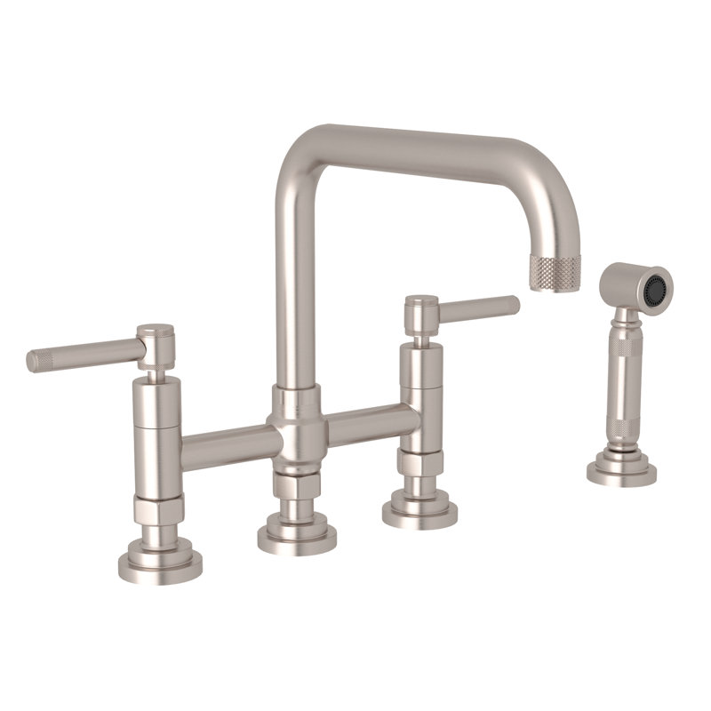Campo Bridge Kitchen Faucet With Side Spray, Satin Nickel, Lever Handle