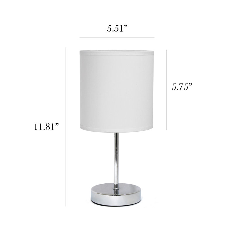 Amandev Simple Designs Mini Basic Table Lamp with Drum Fabric Shade, White