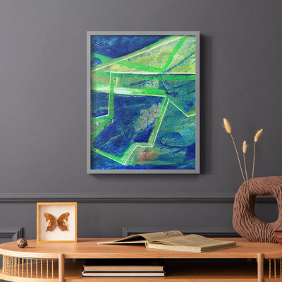«Geometric in Cool I», reproduction encadrée - bois massif