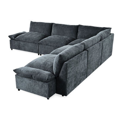 Canapé modulaire polyvalent de 115,5 po gris foncé avec tissu doux et compartiments de rangement dissimulés