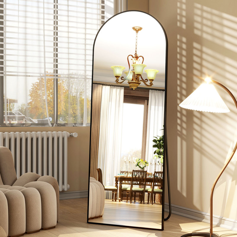 Arched Shatterproof Full Length Mirror with Aluminum Frame - Basics by Wayfair™, Black, 65" x 24"