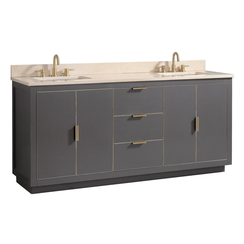 Ensemble de meuble-lavabo double 73 po Salise, Quartz blanc / or, Gris crépuscule