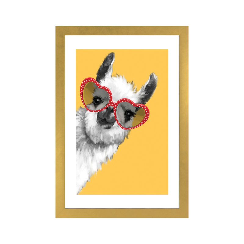 Art de llama mode avec verres à hipster, H 24 po x l 16 po x P 1 po, Papier encadré doré