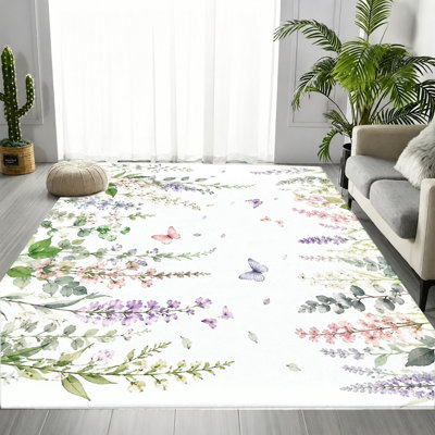 Tapis à motif floral aquarelle, motif de jardin pastel, tapis antidérapant lavable à la machine, tapis décoratif pour salon, chambre à coucher, dortoir, appartement