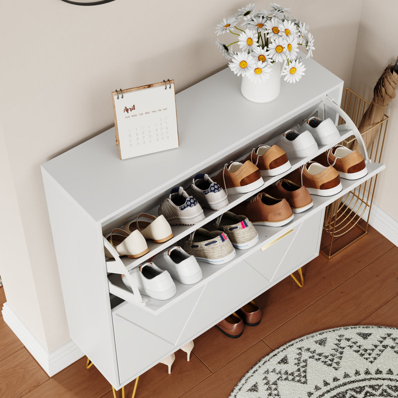 30 Pair Shoe Cabinet, Freestanding Shoe Storage with 4 Flip Drawers for Entryway, Hallway, Living Room, White