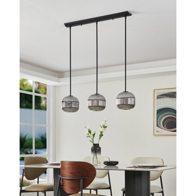 Abhinav 1 35-inch 3-light Black Pendant Light with Chrome Smoked Glass Shades
