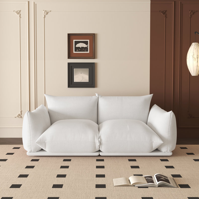 Minarik 2-Seat Chenille Fabric Upholstered Round Arm Sectional Loveseat, Beige Chenille