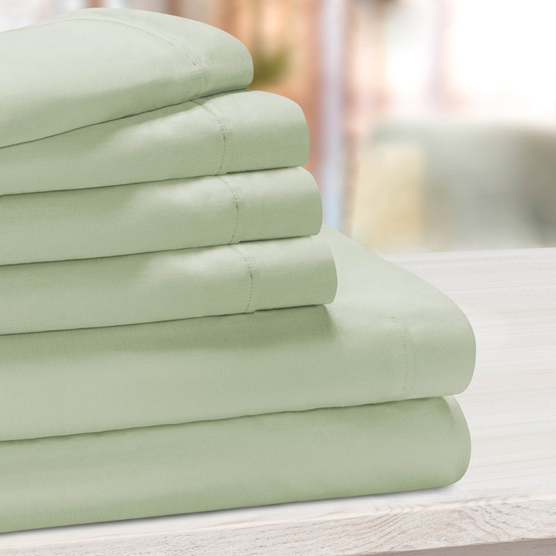 1000 Thread Count Solid Deep Pocket Cotton Blend Bed Sheet Set, Green, Queen Sheet Set with 2 Pillowcases