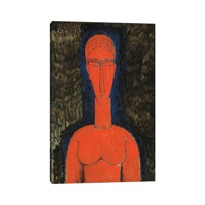 Red Bust, Caryatid, 1913 by Amedeo Modigliani - Wrapped Canvas Painting, 30.48cm H x 20.32cm W x 1.905cm D
