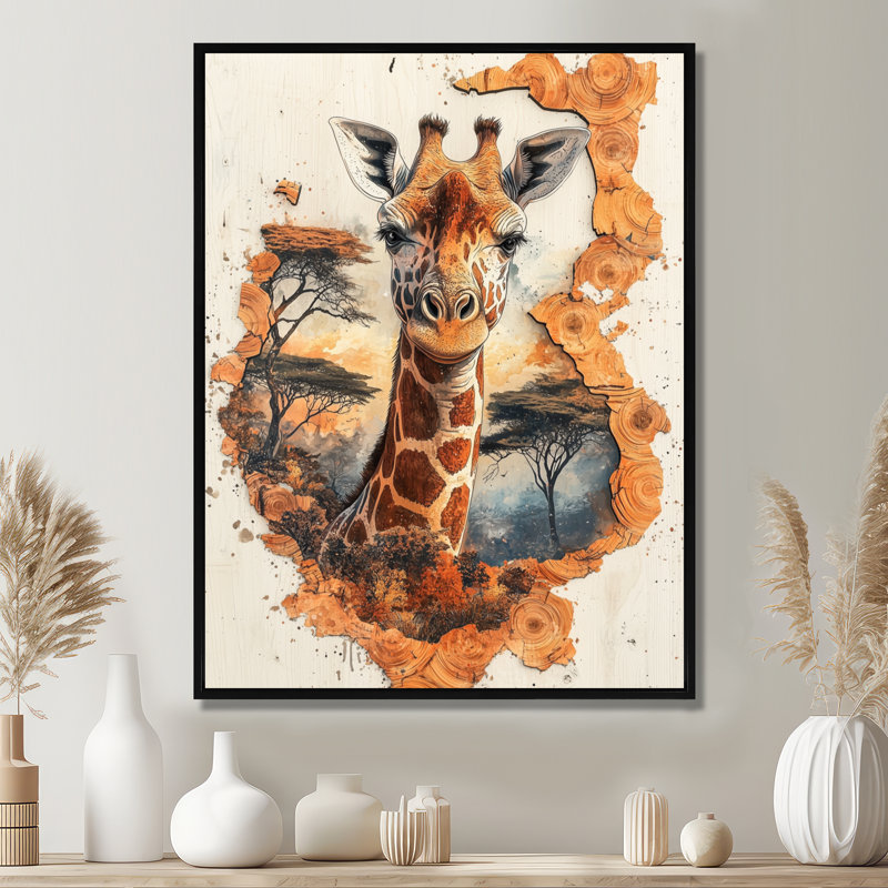 Gerafe girafe doux géant d'Afrique - impressions sur toile girafe, H 32 po x l 24 po, Impression encadrée sans passe-partout