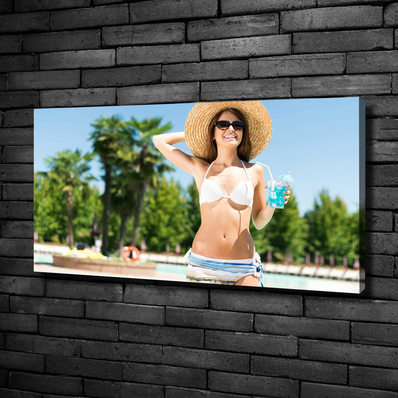 Woman By The Pool - No Frame Print on Canvas