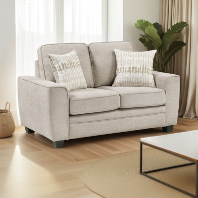 Manasa 61" Modern Square Arms Chenille Loveseat with Reversible Cushions and 2 Decorative Pillows