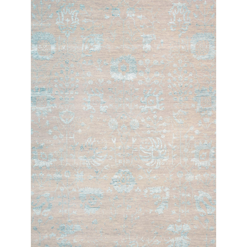 Hand Knotted Floral Indoor Rug, Rectangle 9' x 11'10"