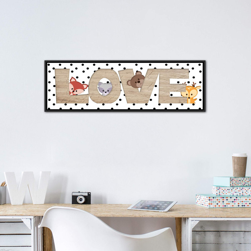 Art love, H 16 po x l 48 po x 1,5 po, Toile avec cadre noir patiné