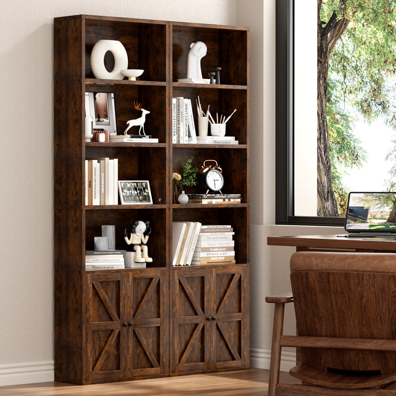 Bibliothèque de rangement avec portes Tiranke, (6 tablettes) H 71,3 po x l 21,9 po x P 9,3 po, Brun