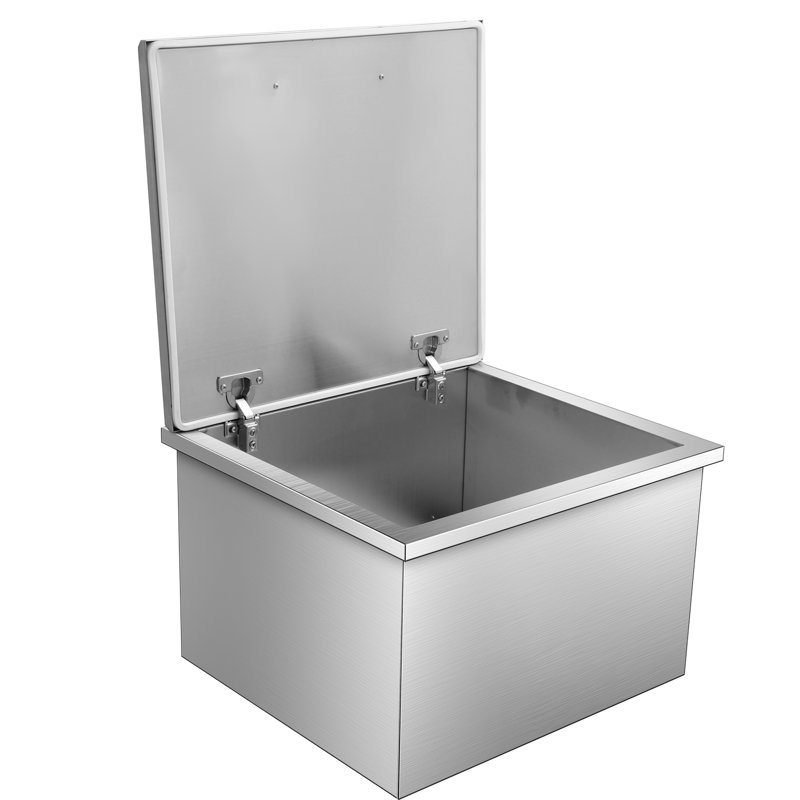 304 Stainless Steel Drop-In Ice Chest, Built-in Drinks Cooler Well with Hinged Lid & Drainage Pipe, Commercial Ice Bin for Outdoor Kitchen, Garden Bar, Wine & Beer, 51×46×33cm