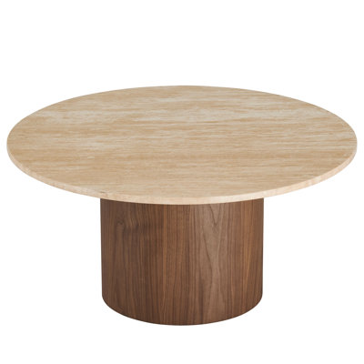 Kioni Round Travertine Coffee Table In Walnut by Modway