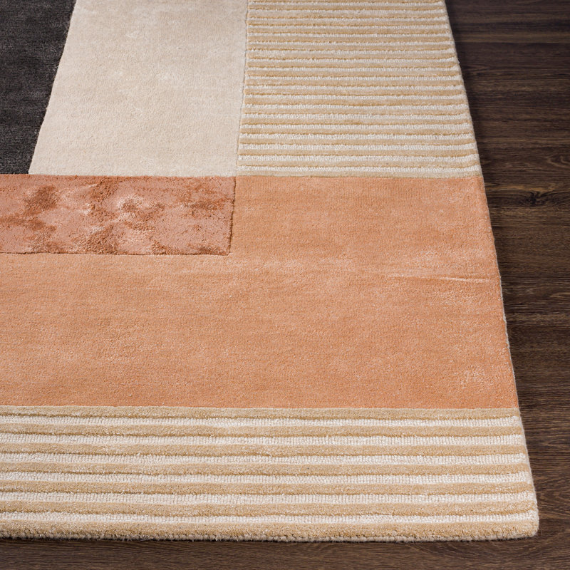 Mora Geometric Handmade Tufted Beige/Rose/Charcoal Area Rug, Rectangle 5' x 7'6"
