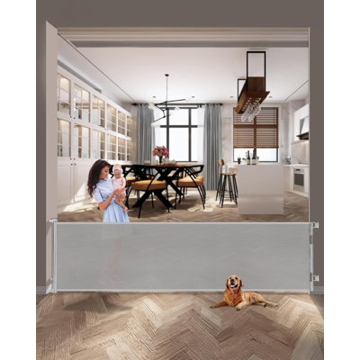 197 Inch Extra Wide Retractable Baby Gate,mesh Large Baby Gate Or Mesh Pet Dog Gate, Opening Wide Extra Long Child Safety Gate For Indoor, Outdoor, Stairs, Deck(33"x197")