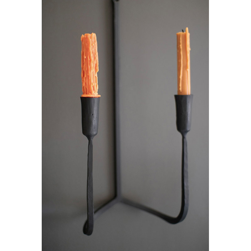 Hook-Style Forged-Iron Wall Sconce – 21"H Double Taper Candle Holder, Set Of 2