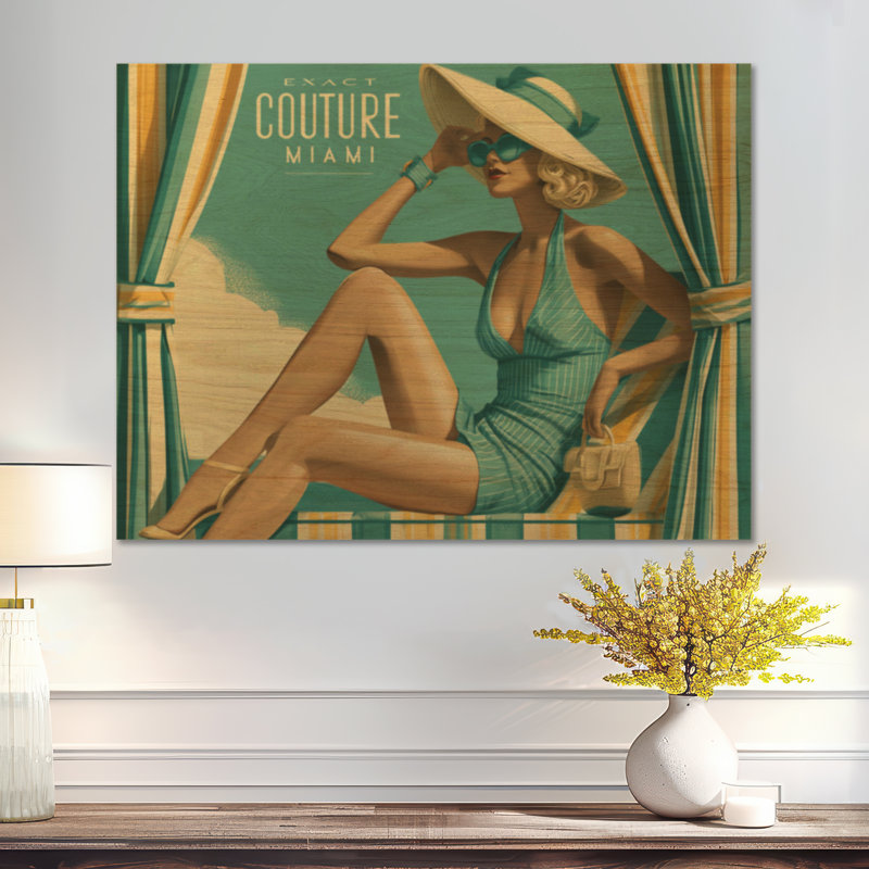 Décoration Miami Poolside - Tableau mural en bois pour femme élégante, H 30 po x l 40 po