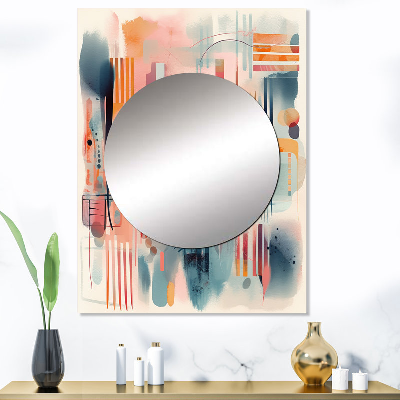 Riverty Orange and Blue Artistic Expressions III - miroir décoratif géométrique, grand miroir mural orange, impression d'art en métal