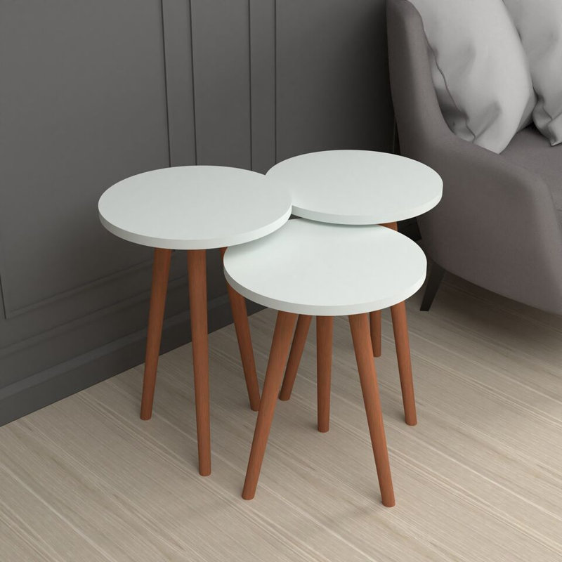 Havre Solid Wood End Table, White, White