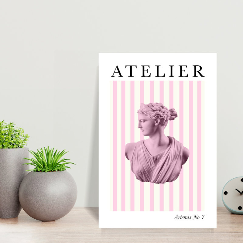 Modern Pink Artemis Bust Elegant Minimalist Modern Architecture Wall Art Print 1 Piece Wrapped Canvas Wall Art