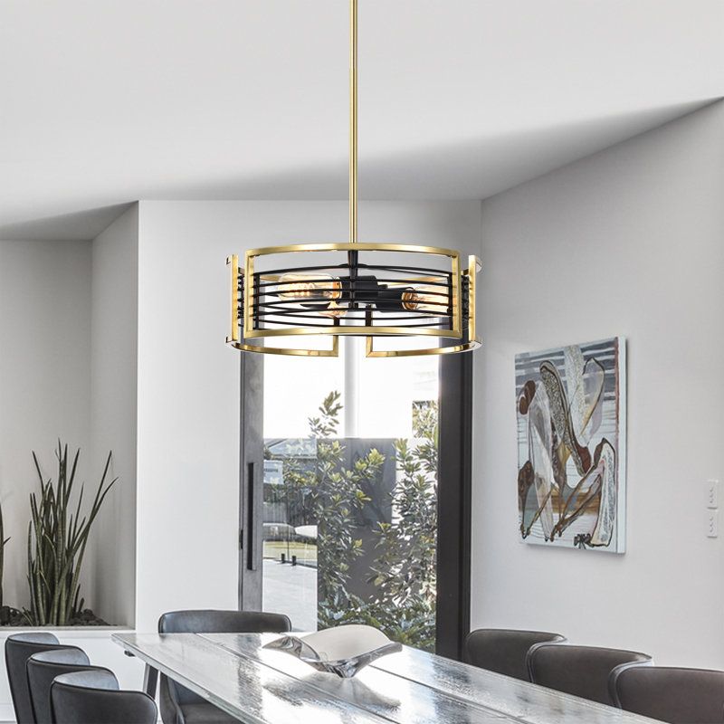 Luminaire suspendu cage en laiton huilé 15 pouces Milly 3 lumières