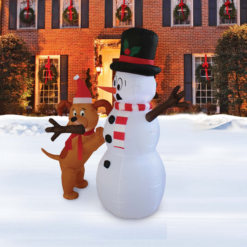 Chiot et bonhomme de neige animés gonflables