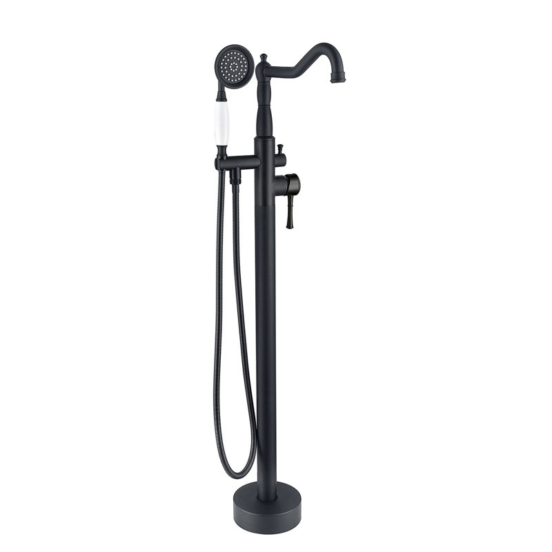 Robinet de baignoire autoportant en métal avec douche à main, aspect mat noir mat