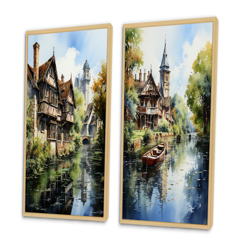 Paysage de Canalengland, Angleterre, Angleterre "Paysage de Canalengland, Angleterre" 2 pièces, Encadrement brun