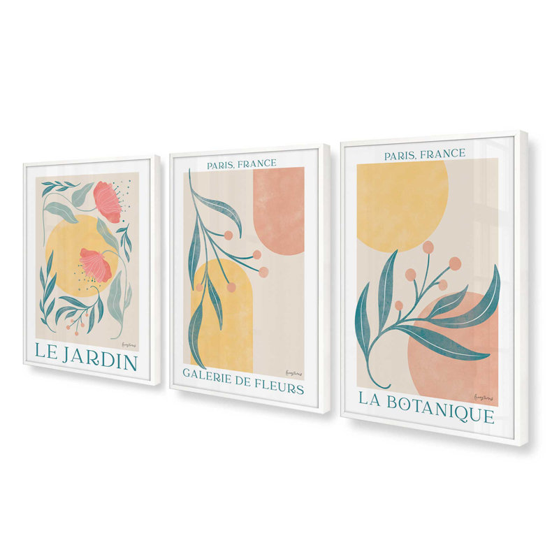 Ensemble de 3 pièces 3 "Sunlit Gardens, Cadre opaque blanc, H 37 po x l 25 po