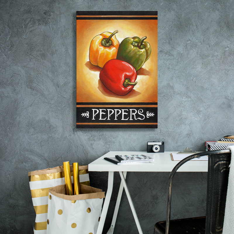 «Market Sign Peppers» par Cathy Horvath-Buchanan, art mural sur toile, H 26 po x l 18 po x P 0,75 po
