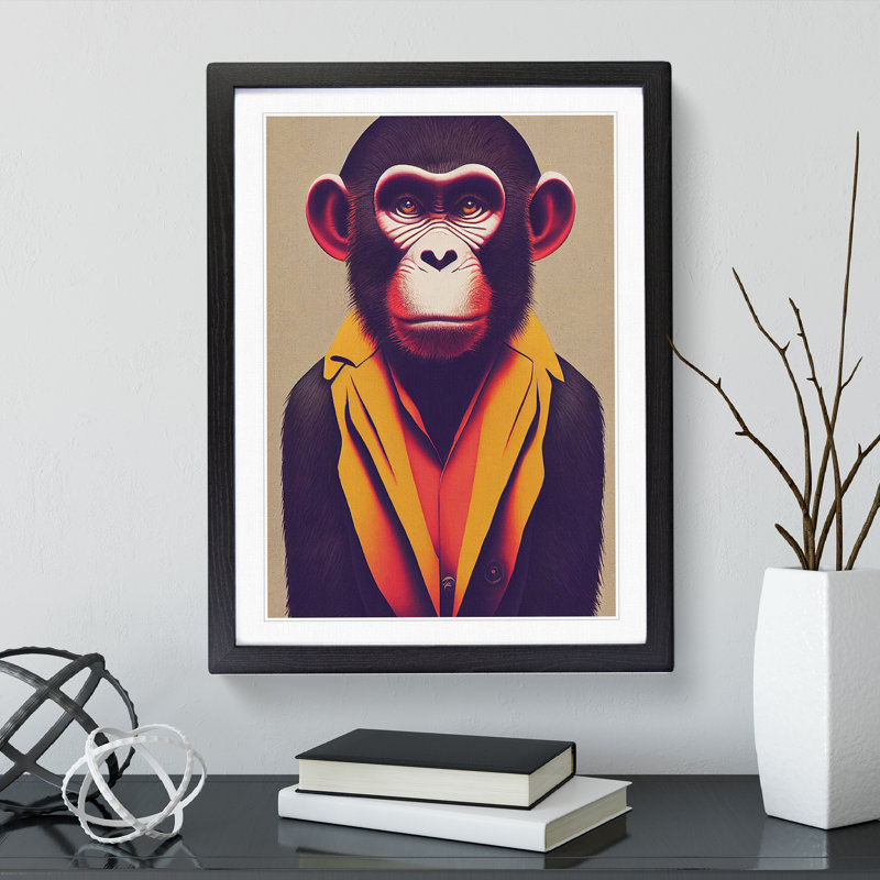 Dashing Monkey - Single Picture Frame Print, Black, 64cm H x 46cm W x 2cm D