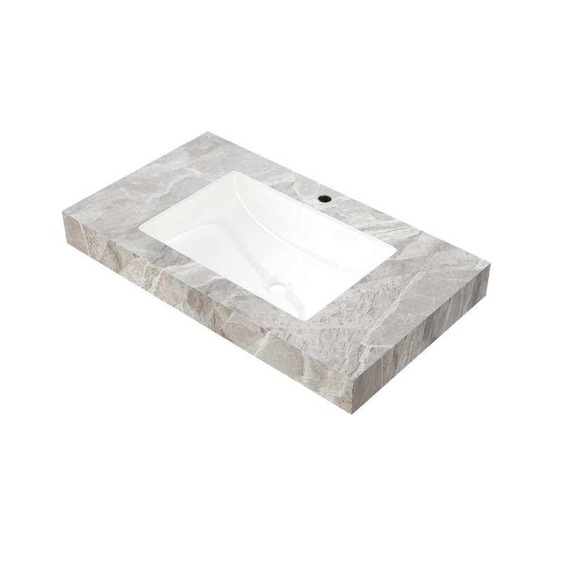 36-Inch Light Gray Ceramic Undermount Bathroom Vanity Basin Top