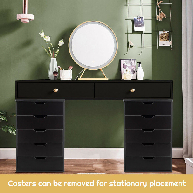 Black MDF 5-Drawer Mobile Storage Cabinet with Wheels