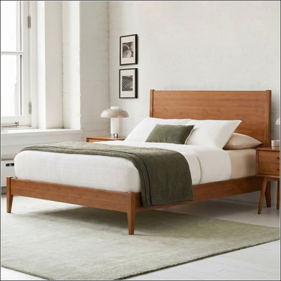 Base de lit plateforme en bois de bambou massif de style Mid-Century avec lattes en bois
