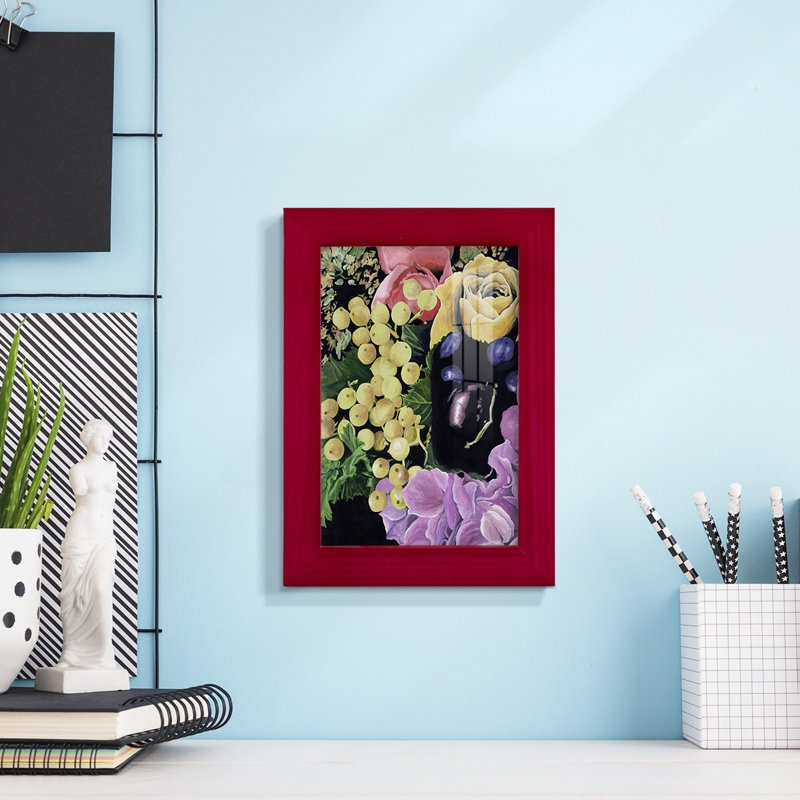 Floral on Black I, reproduction encadrée sur papier, Rouge, H 6 po x l 4 po x P 1 po